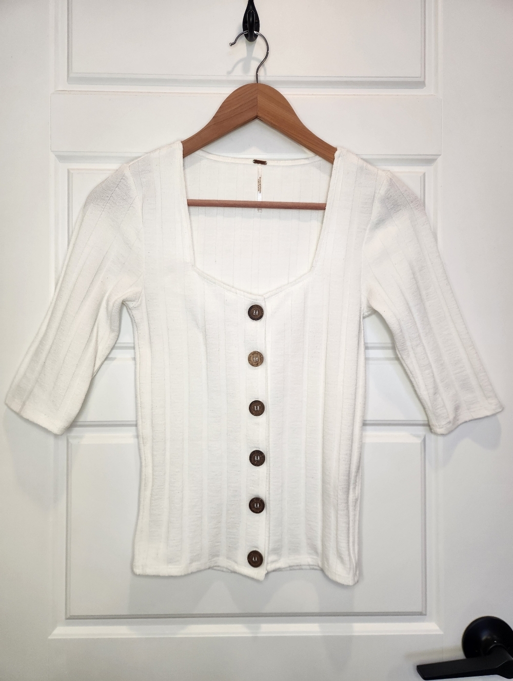 XS Free People White Central Park Ribbed Button-Front Cardigan Top - Picture 3 of 6